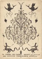 Title-Page: Brooch, Snail-like Animals Above, Centaurs with Banners at Bottom, Daniel Mignot, 1596