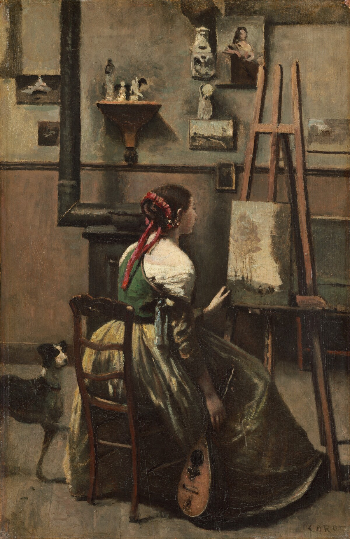 Corot's Studio: Woman Seated Before an Easel, a Mandolin in her Hand