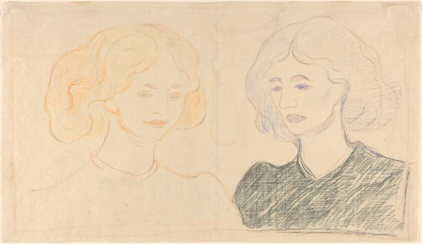 Two Female Heads Against a Reflection of the Moon