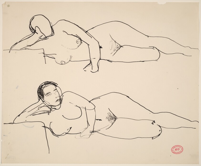 Untitled [two studies of a reclining female nude resting on right arm]