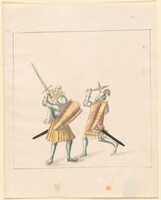 Foot Combat with Swords, Throwing Stars, and Shields (Tartschen), German 16th Century, c.1512-1515