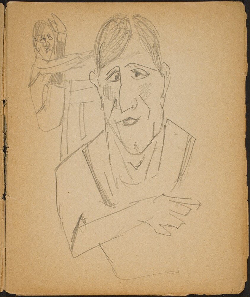 Ältere Frau und Artist im Hintergrund (Elderly Woman and a performer in the background) [p. 9]
