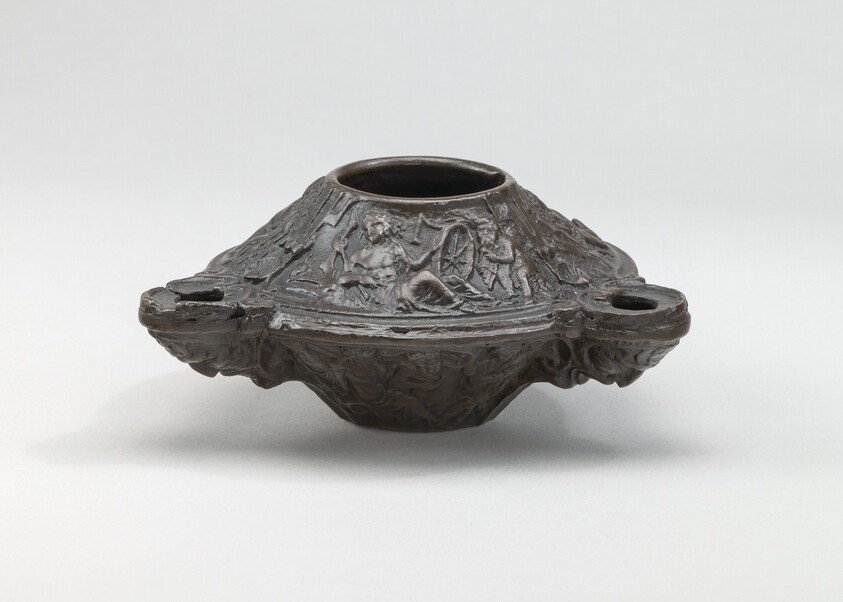 Three Wick Lamp with Bacchic Scenes