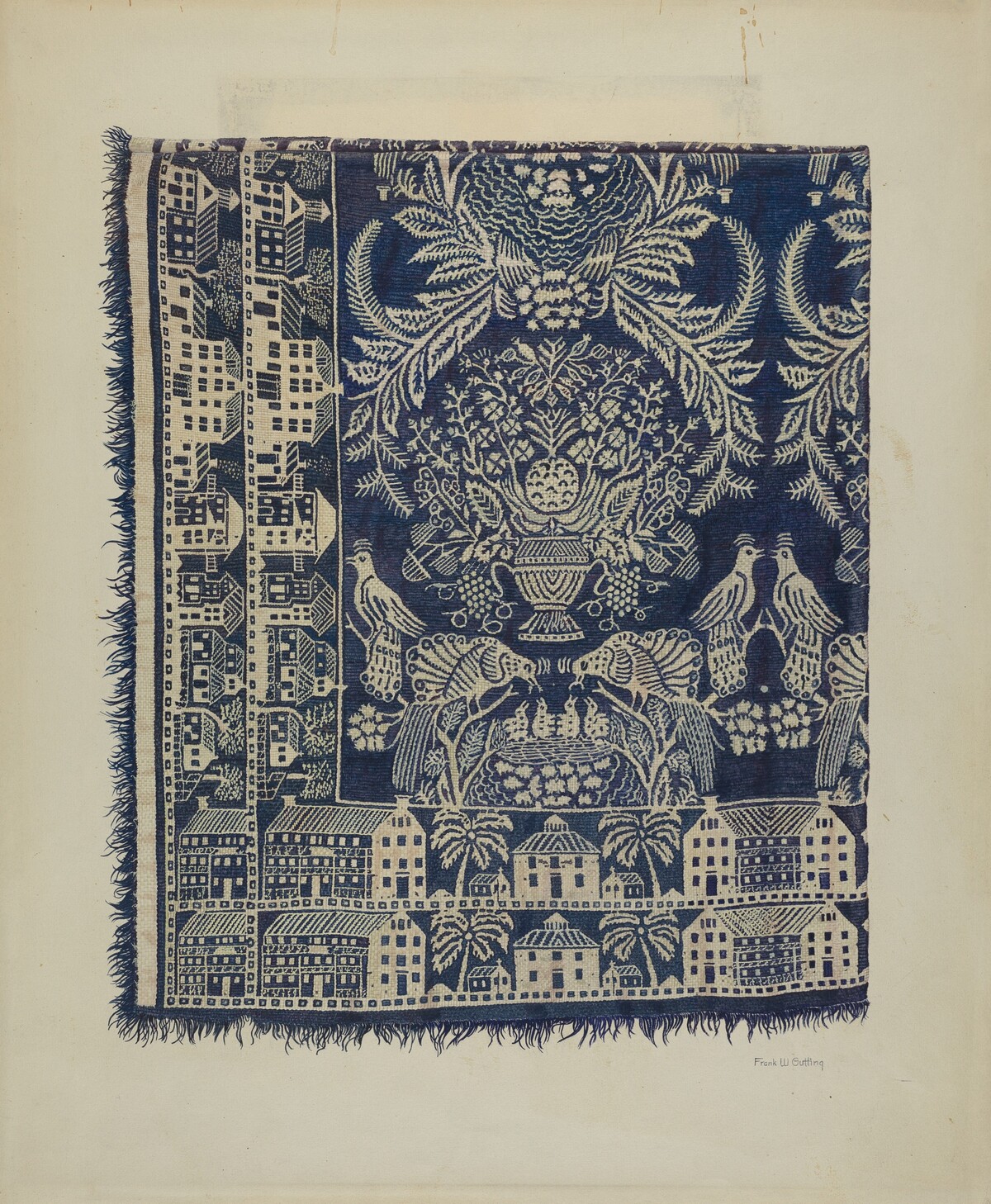 Blue and White Woolen Coverlet