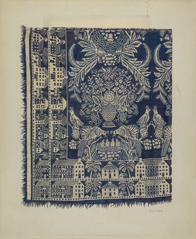 Blue and White Woolen Coverlet