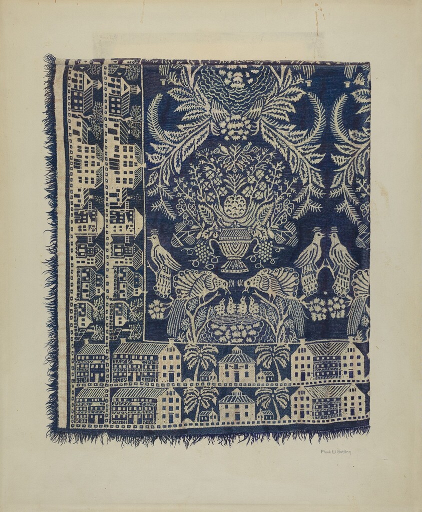 Blue and White Woolen Coverlet