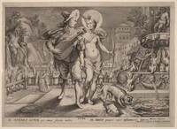 Diana as Luna Accompanying a Young Man Serenading, Jacob Matham, after Hendrik Goltzius, 1615