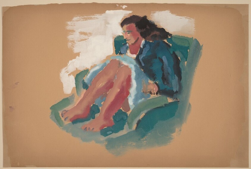 Woman Seated on a Green Chair