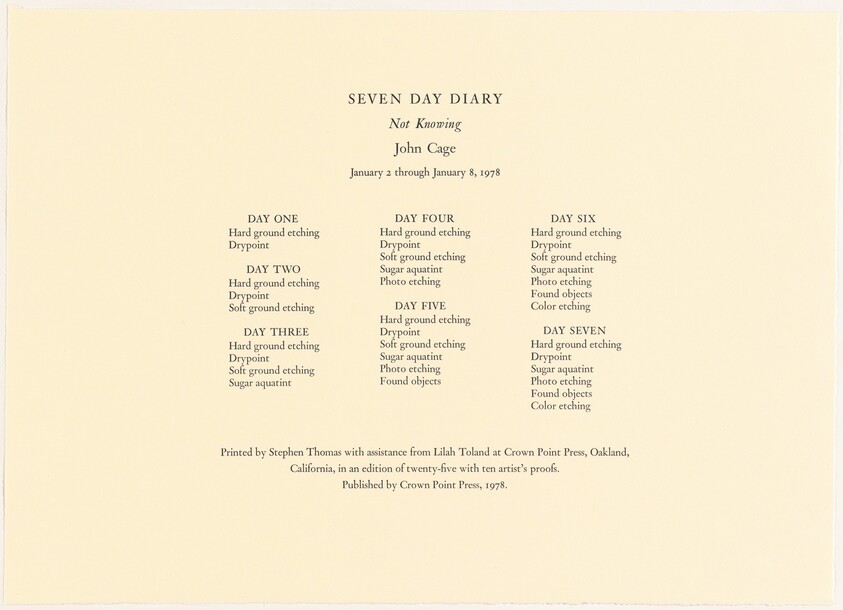 Seven Day Diary (Not Knowing)