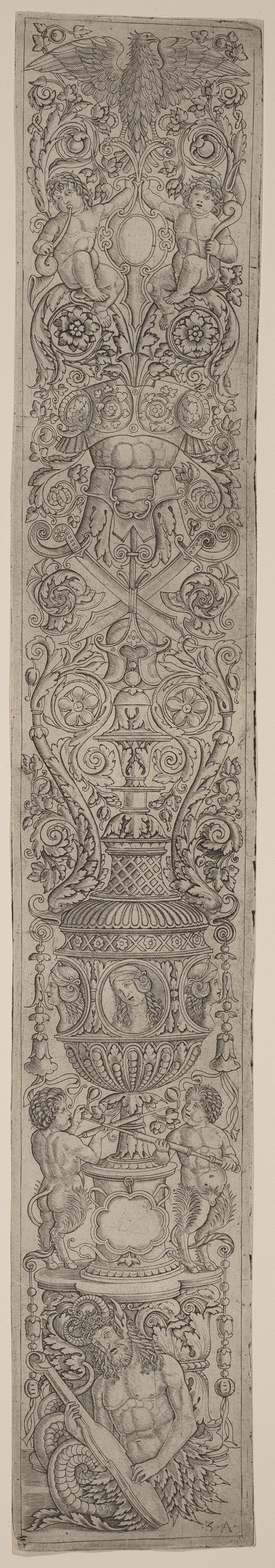 Ornament Panel: Triton and Two Infant Satyrs