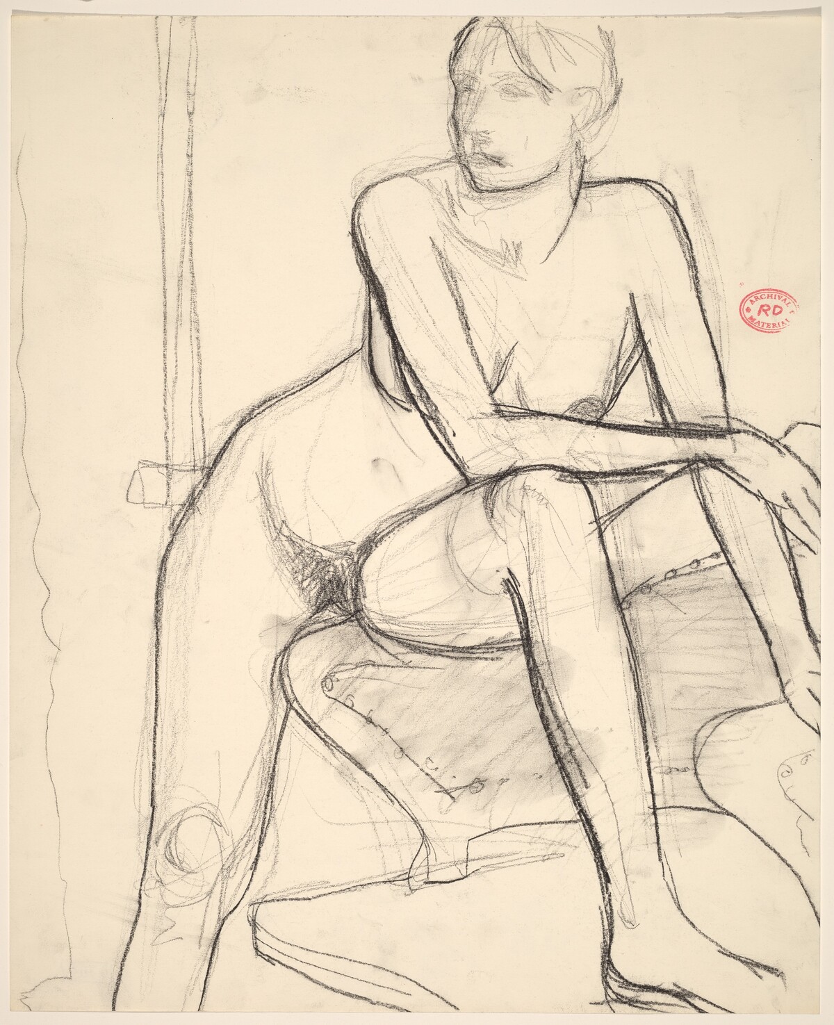 Untitled [nude with her left foot on a chair seat]