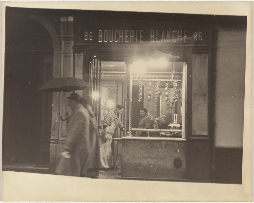 Hanging flowers in store window, Paris