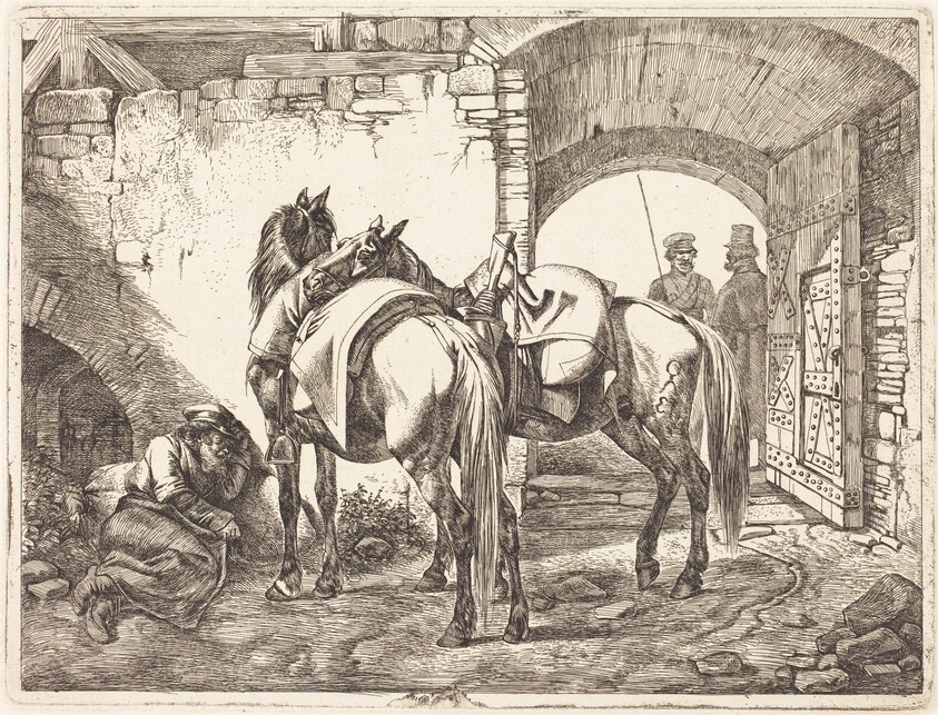 Cossack Horses in a Courtyard