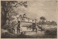 Landscape with a Bridge and Two Fishermen, Adriaen van Ostade, c. 1652