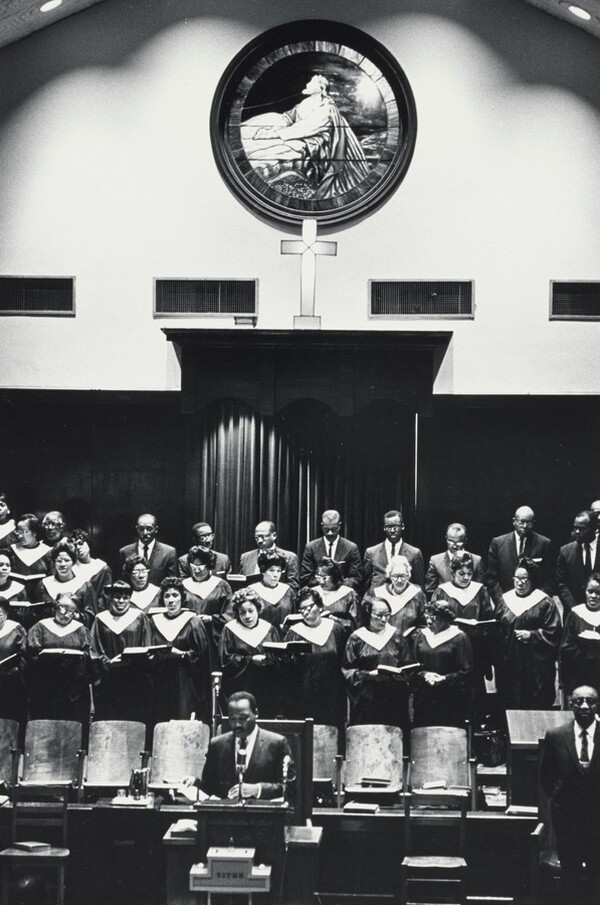 Dr. King at the pulpit of Ebenezer Baptist Church, Atlanta, addressing his congregation
