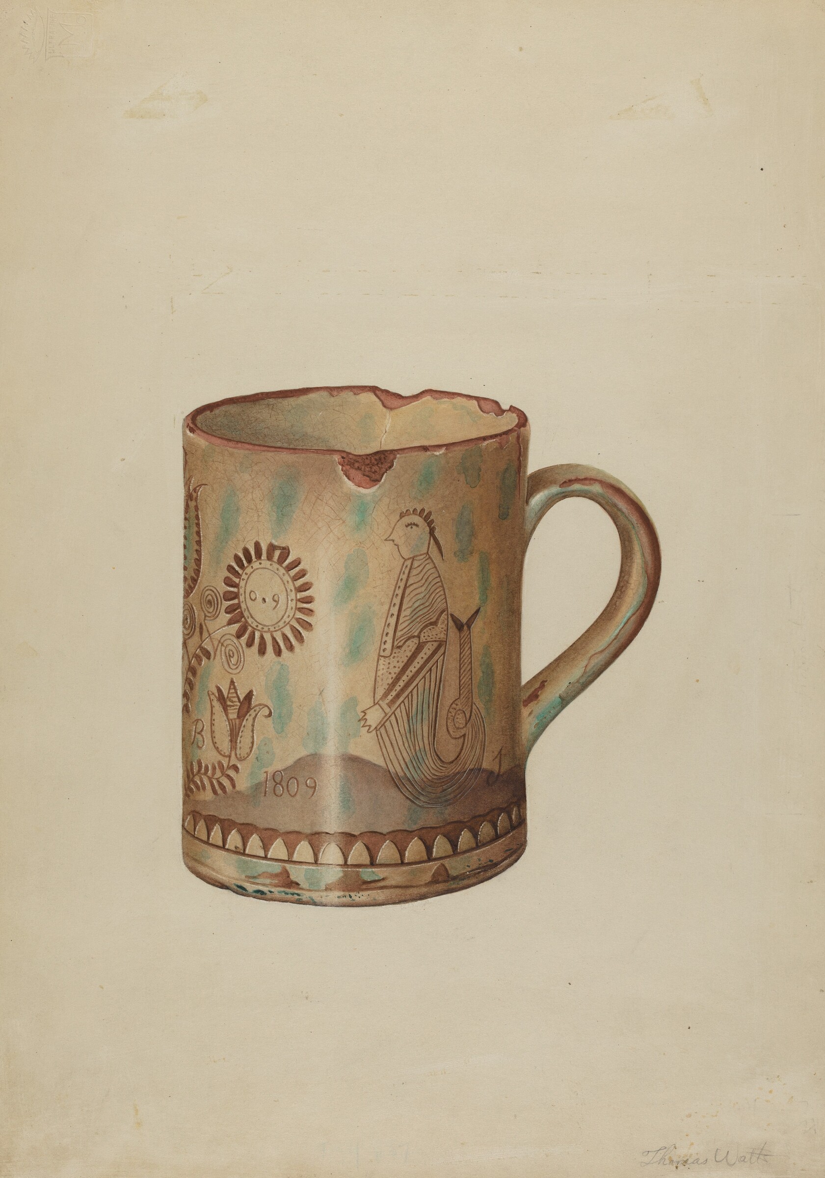 Pa. German Hildebrandt Mug, Thomas Watts, c. 1939