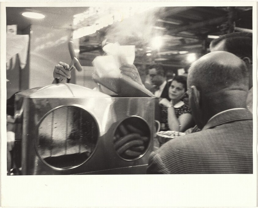 Hot dog vendor, convention hall--Chicago