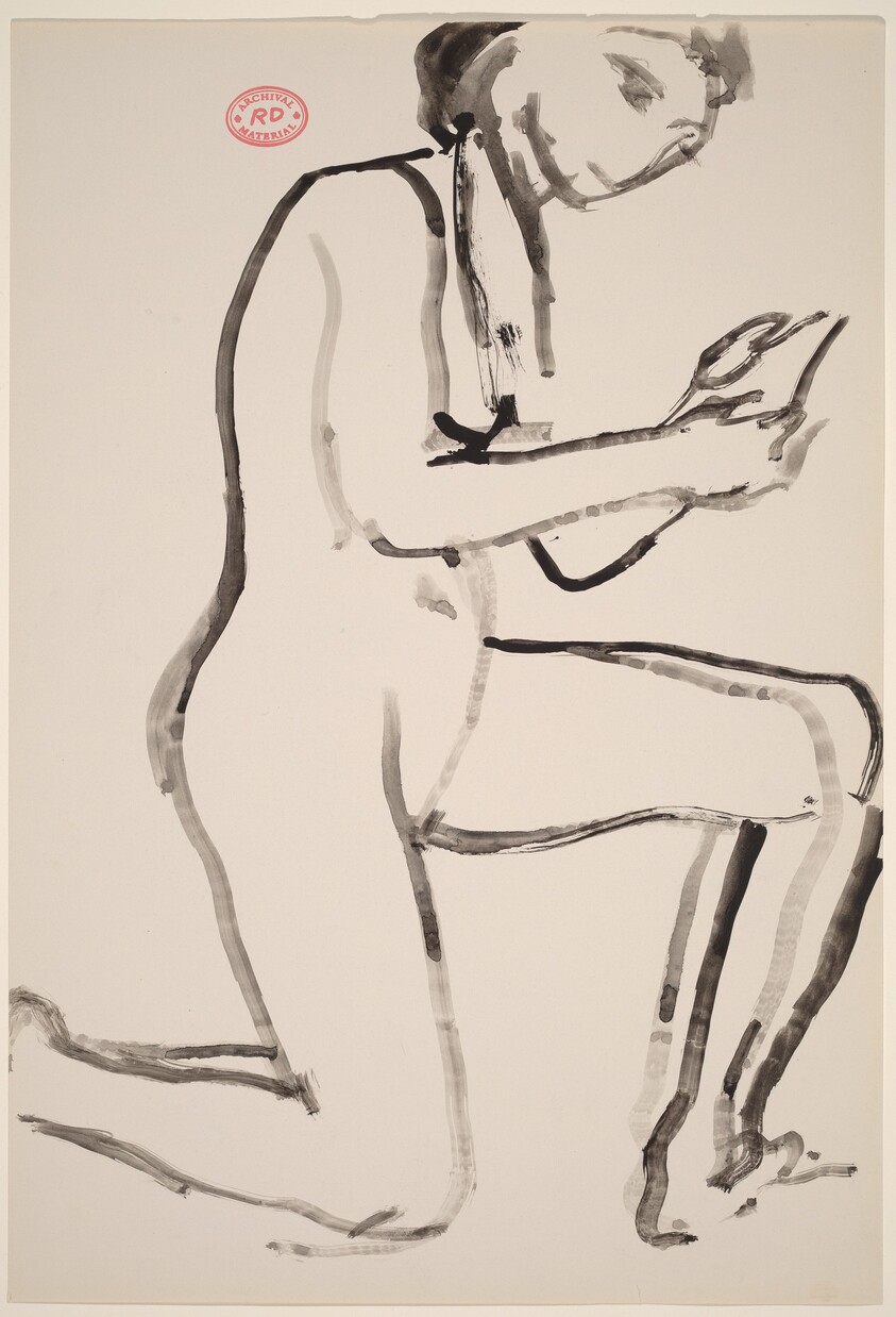 Untitled [female nude kneeling on right knee]