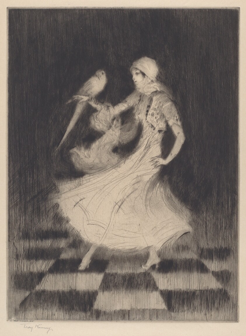 Woman Dancing with a Parrot