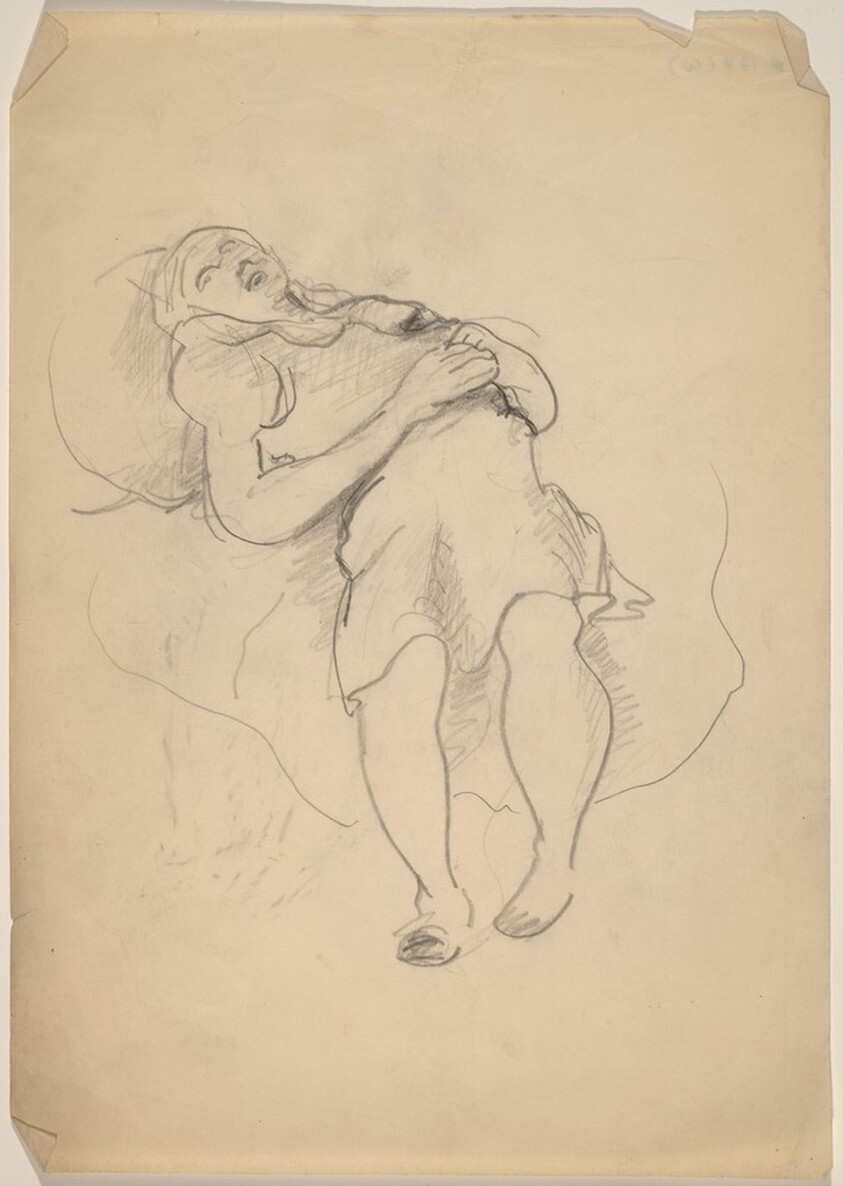 Woman Reclining, Hands Clasped on Stomach, Feet on Floor