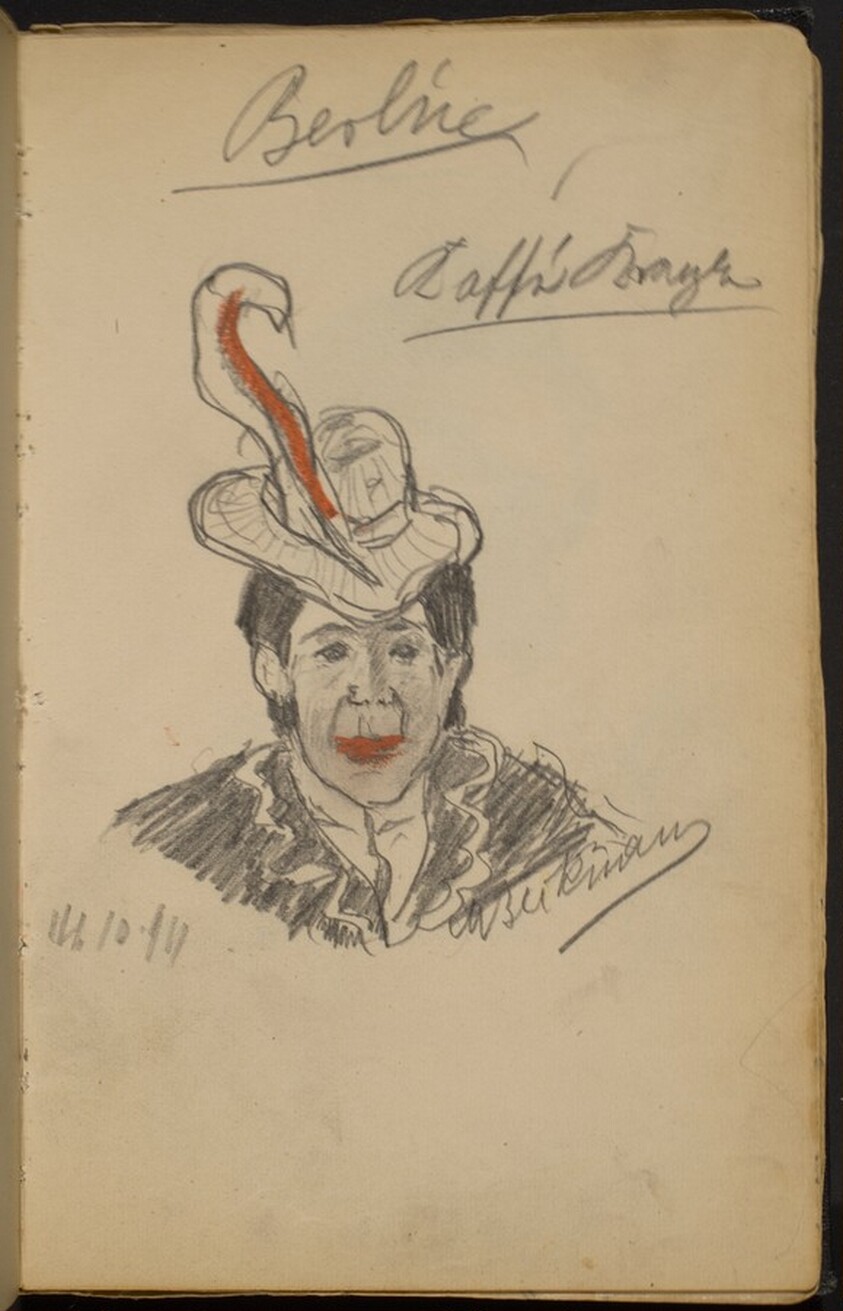 Woman in Hat with a Red Feather