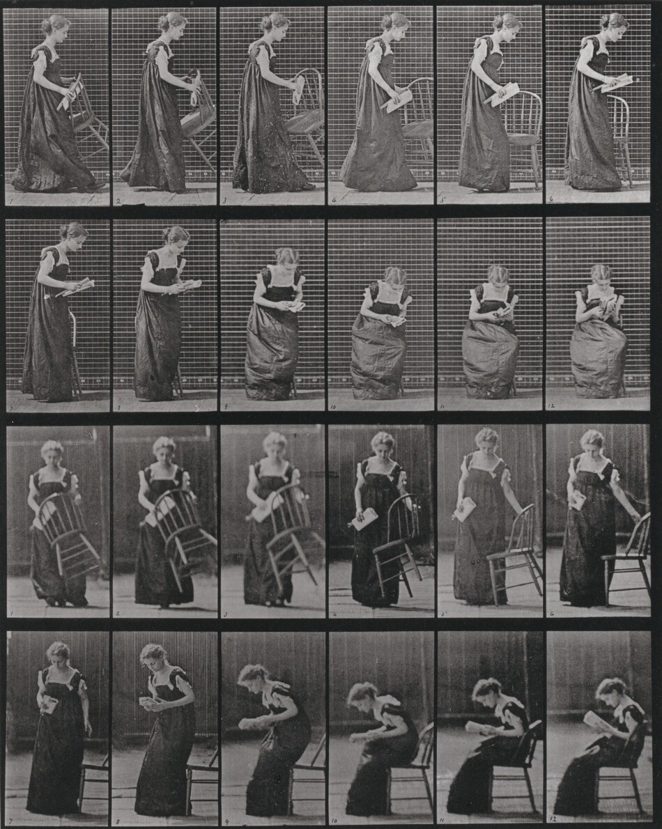 Plate Number 241. Placing a chair, sitting and reading by Muybridge, Eadweard