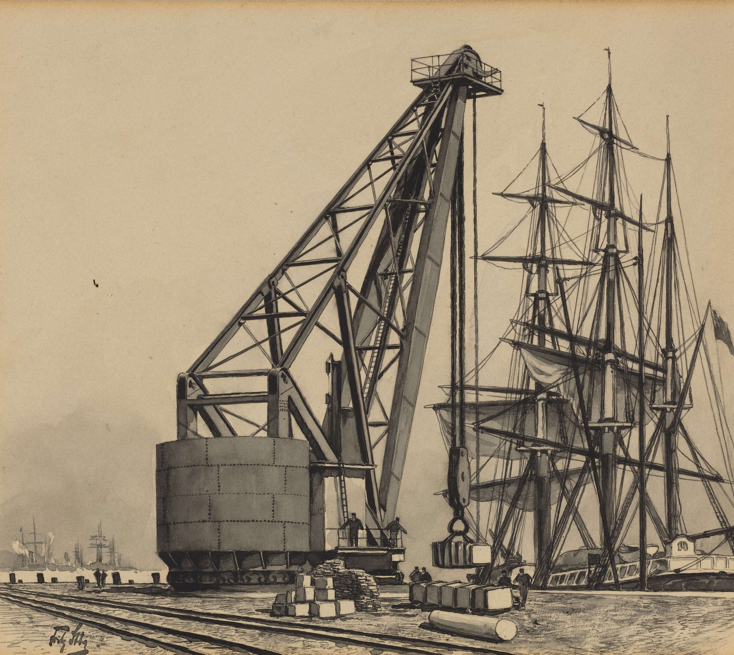Krahn im Freihafen, Fritz Stoltenberg, 1893
