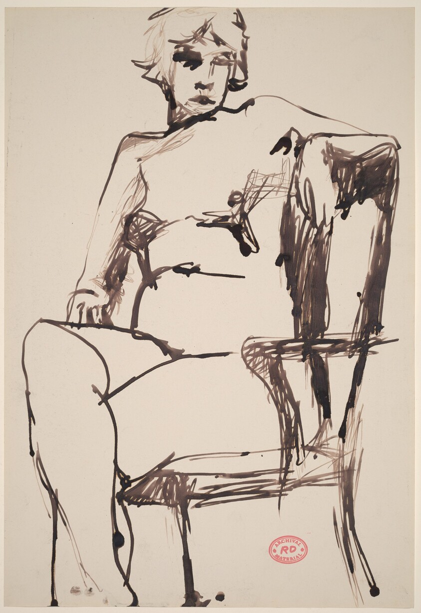 Untitled [seated female nude in a high back armchair]
