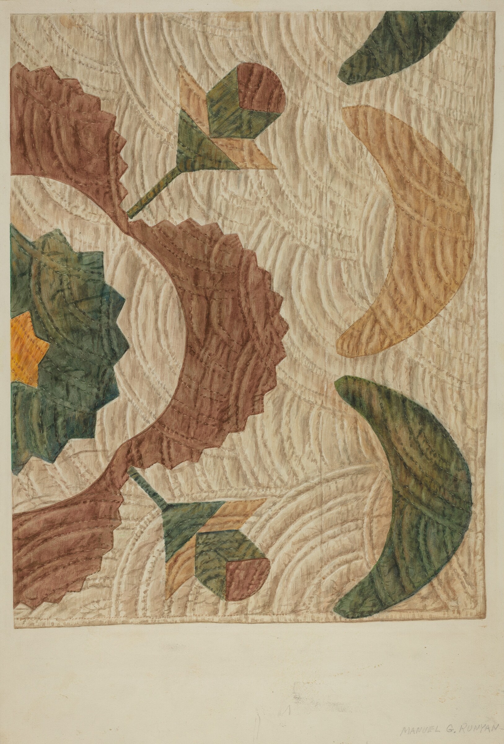 Applique and Quilted Coverlet, Manuel G. Runyan, c. 1938
