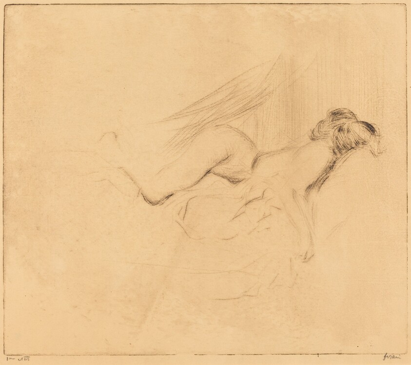 Croquis de femme nue, la tête contre l'oreiller (1ère plance) (Sketch of a Nude Woman, Her Head Against a Pillow) (1st plate)