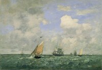 Ships and Sailing Boats Leaving Le Havre, Eugène Boudin, 1887