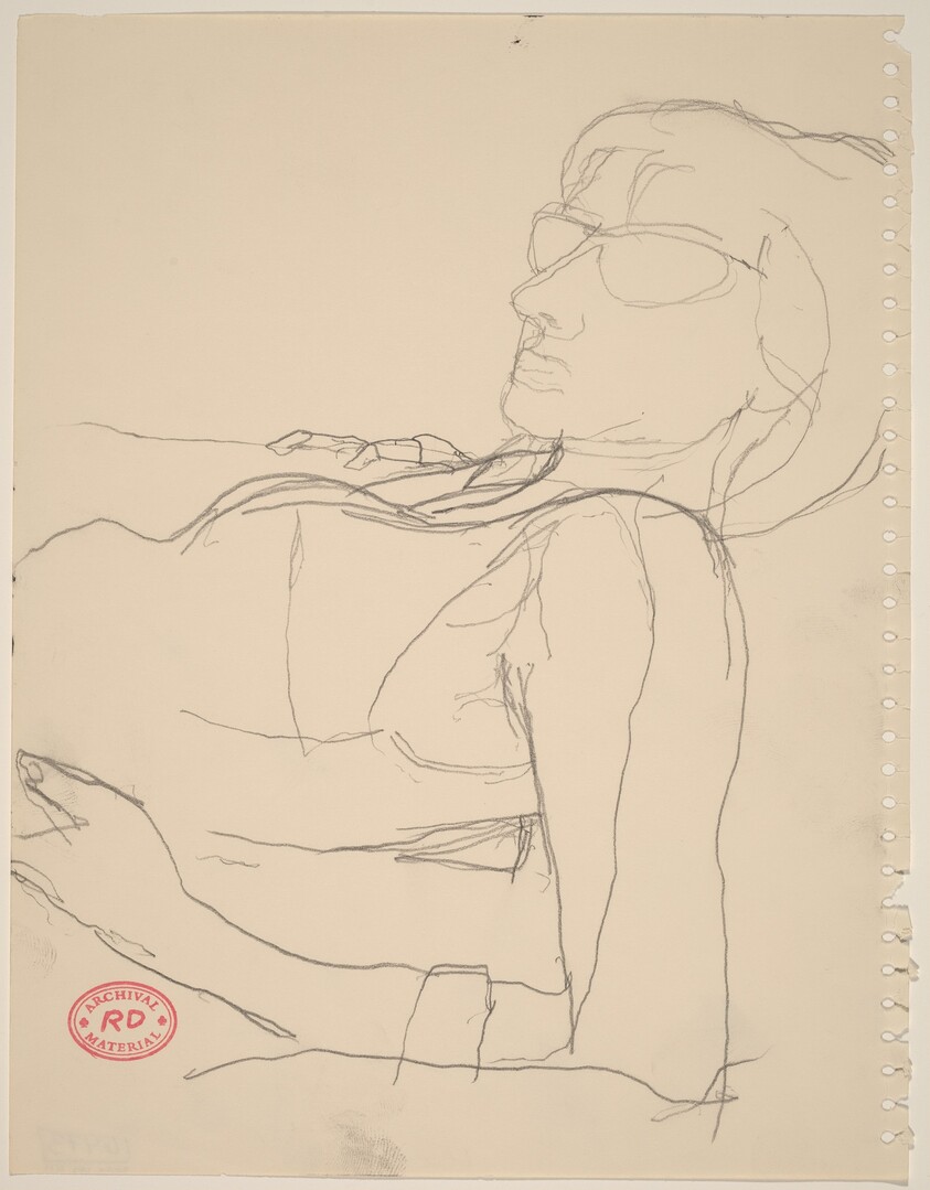 Untitled [woman in glasses leaning back on her elbows]