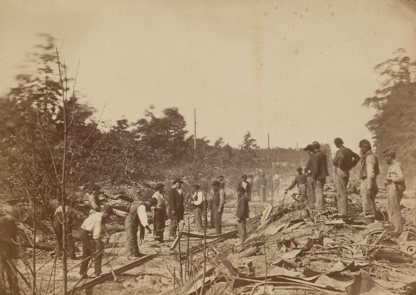 Union Army Re-laying Tracks Torn Up by Confederates in Civil War
