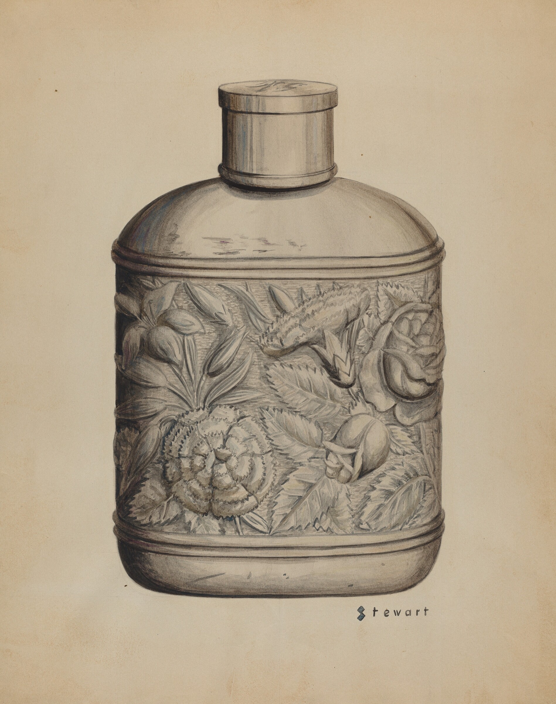 Silver Whiskey Flask, Robert Stewart, c. 1937