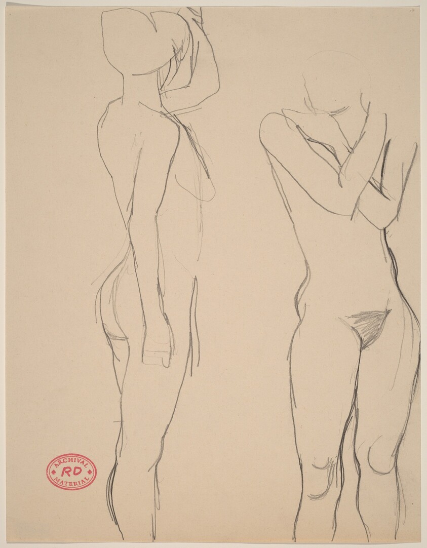 Untitled [two views of a standing female nude]