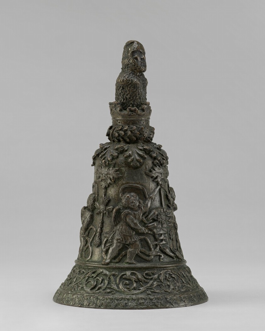 Hand Bell with Heraldic Bust of a Wild Man, Winged Boys, and Trauttmannsdorff and Arco Arms