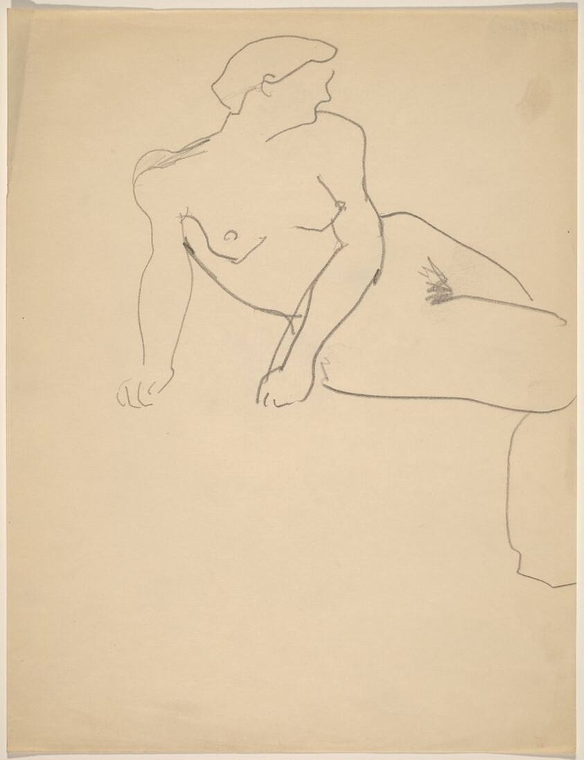 Seated Female Nude, Torso Twisted to Right, Leaning on Fists