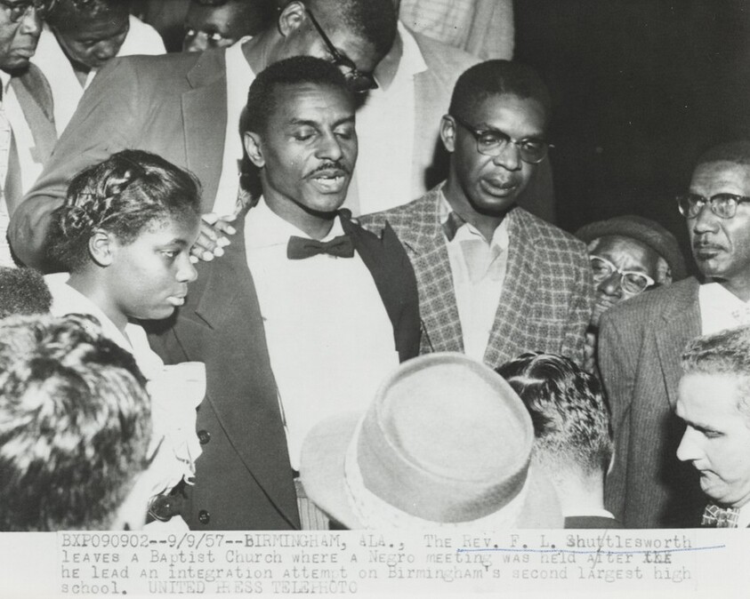 Title from caption on object: “The Reverend F. L. Shuttlesworth Leaves a Baptist Church...”