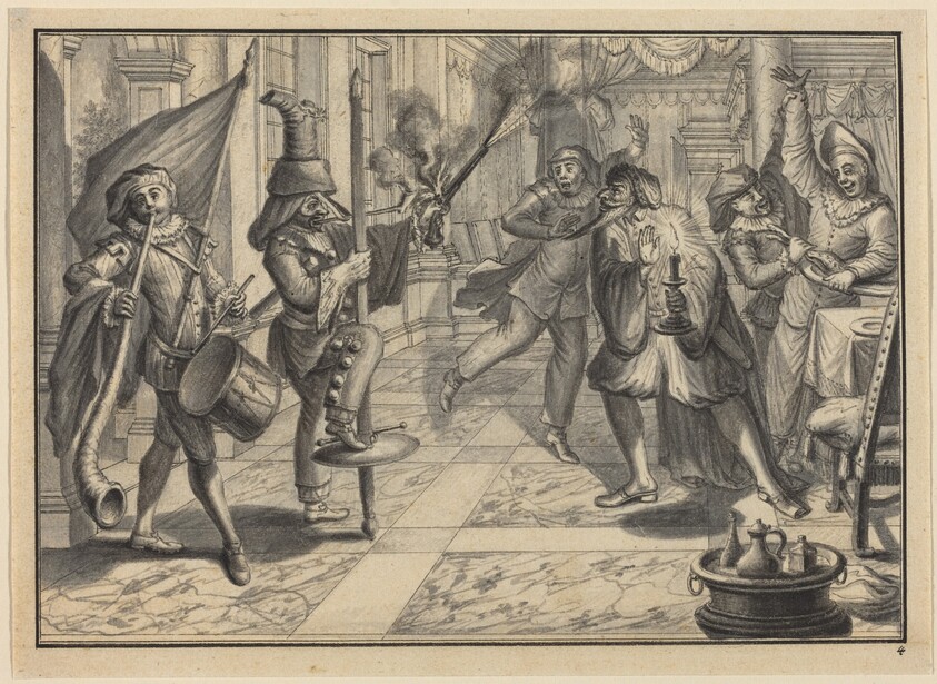 Mezzetin and Harlequin, Disguised as the Captain, Disrupt Pantaloon's Dinner