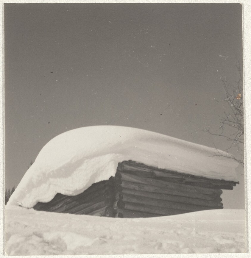 Snow-covered cabin--Landscape