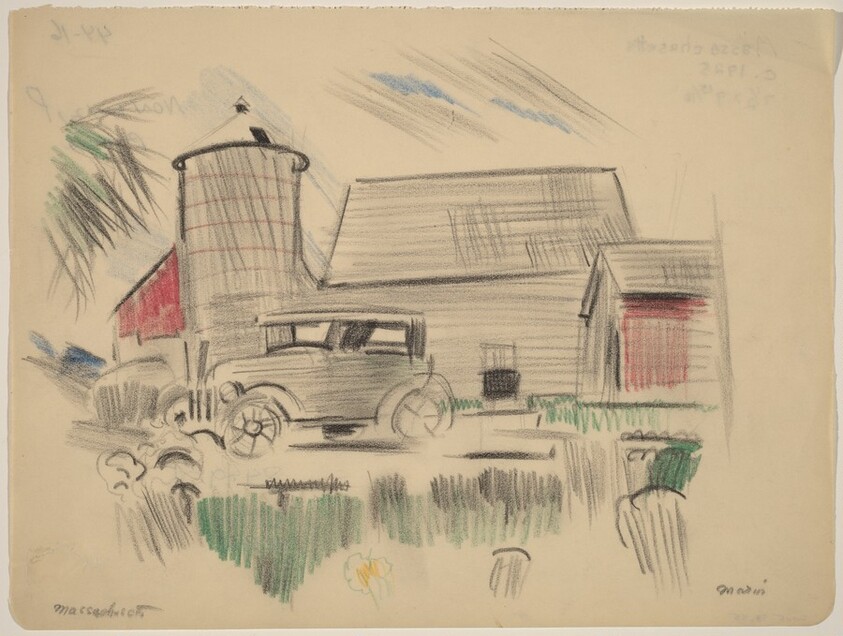 Massachusetts, Farm and Old Car with Horse