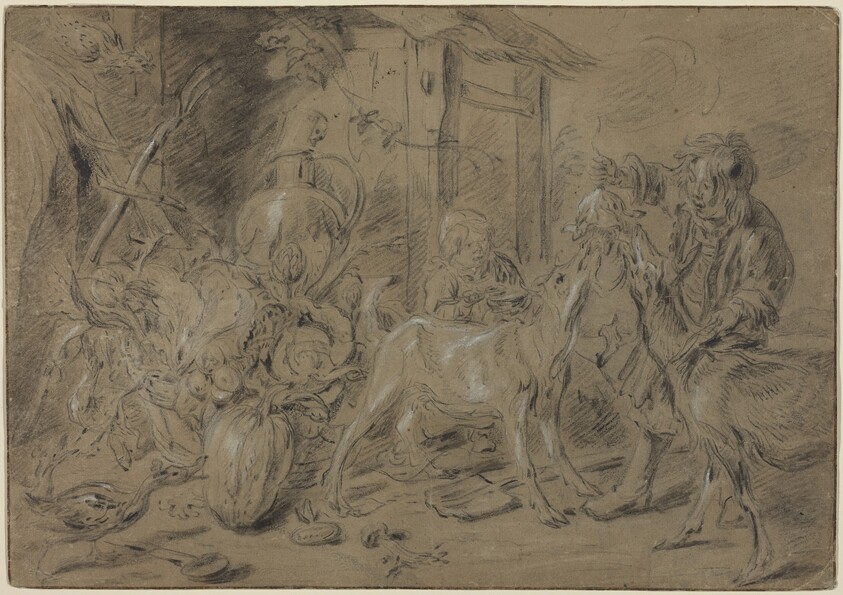 Still Life with Two Children Feeding Goats