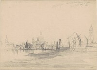St. Paul's from Under Waterloo Bridge, Low Tide, Thomas Moran, 1862