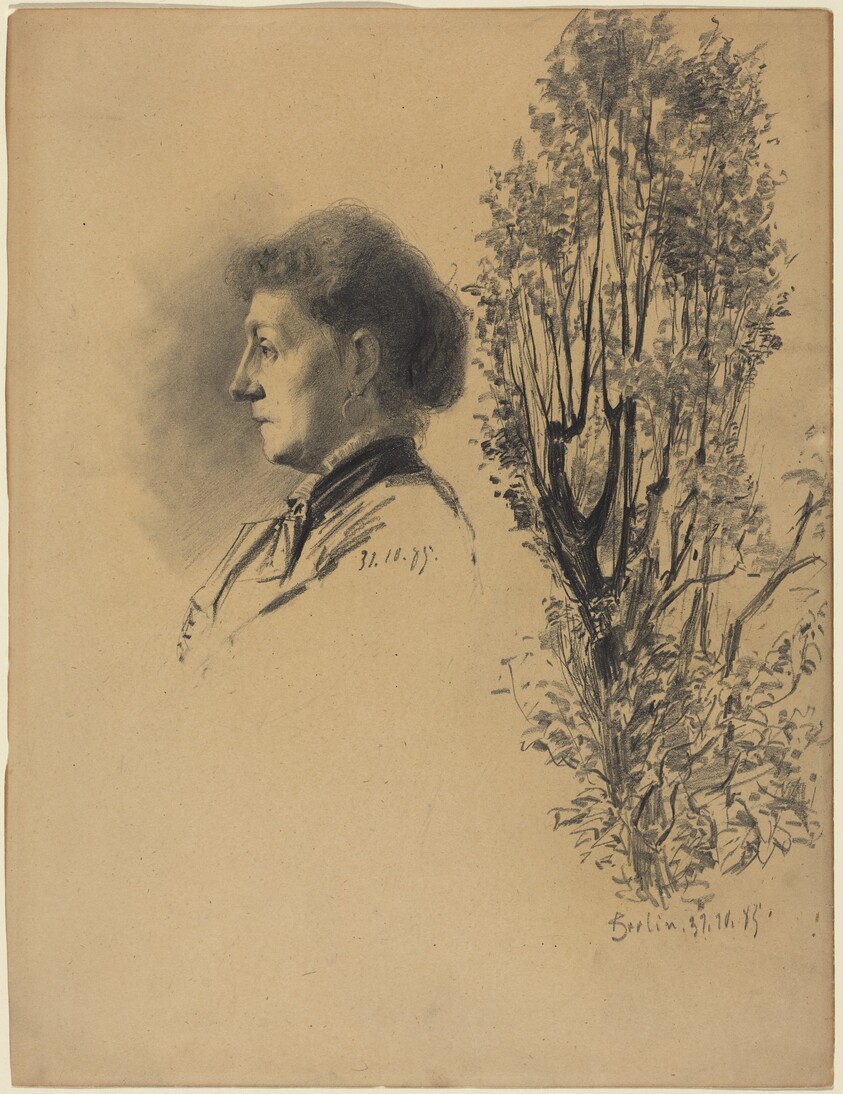 A Woman in Profile and a Pollard Tree in Bloom