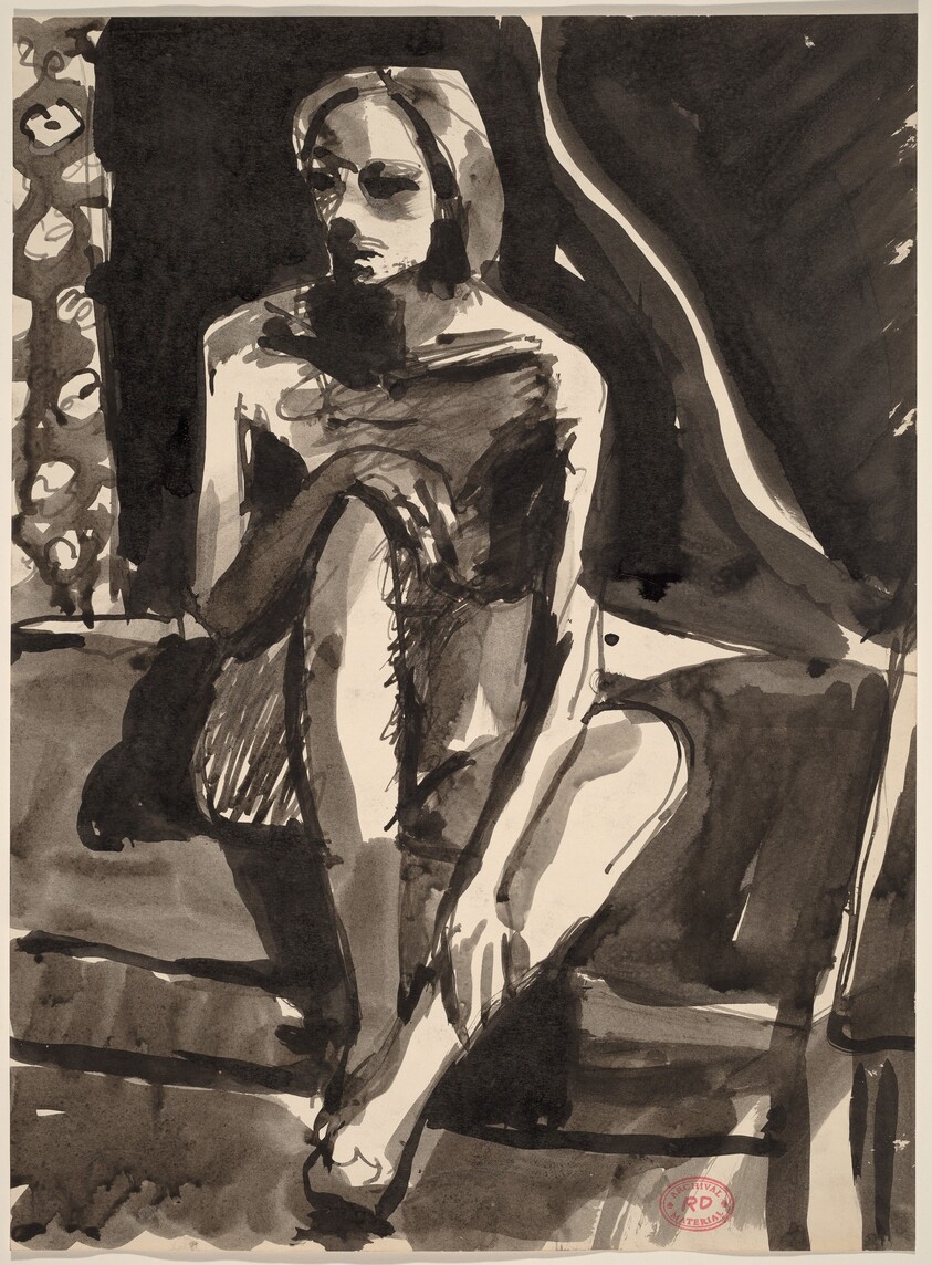 Untitled [seated nude holding her knee and shin]