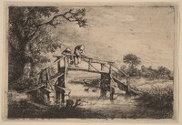 Landscape with a Bridge and Two Fishermen, Adriaen van Ostade, c. 1652