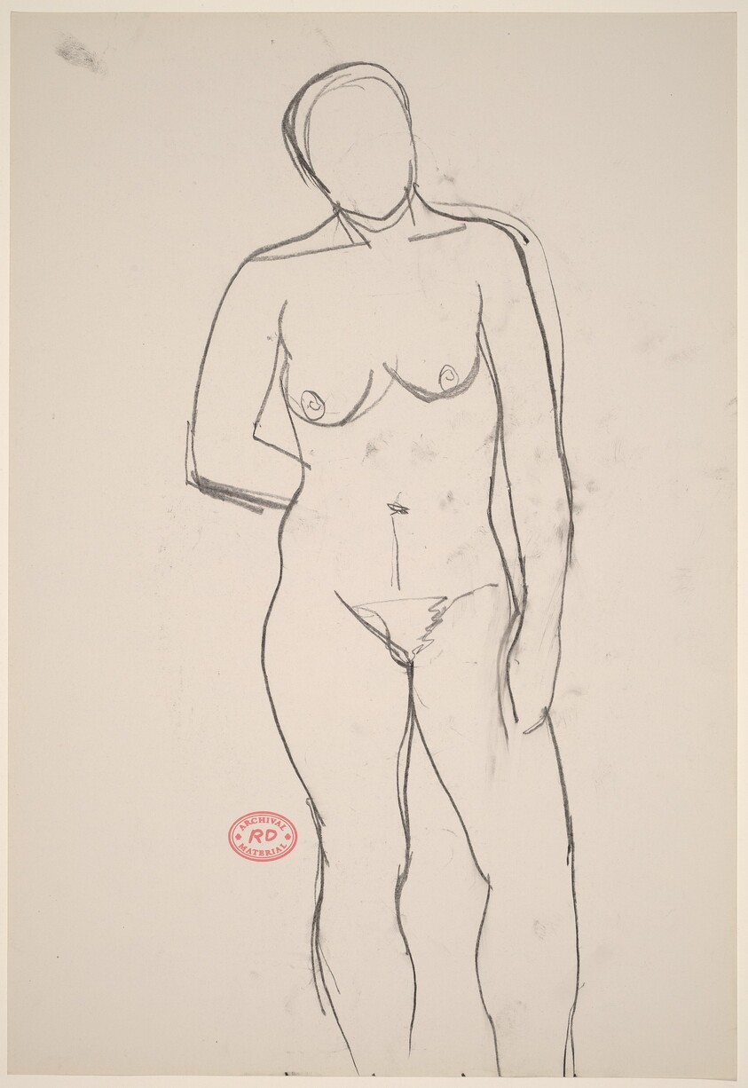 Untitled [front view of standing female nude with arm behind back]