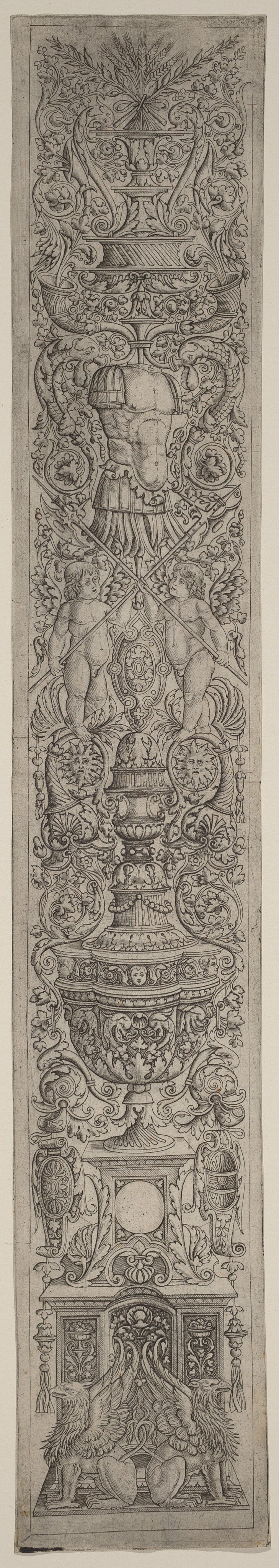 Ornament Panel: Griffins and Two Cupids Crossing Halberds