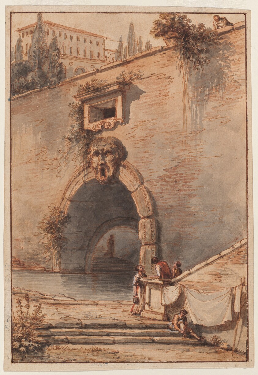 View of an Ancient Roman Bridge with a Mascaroon