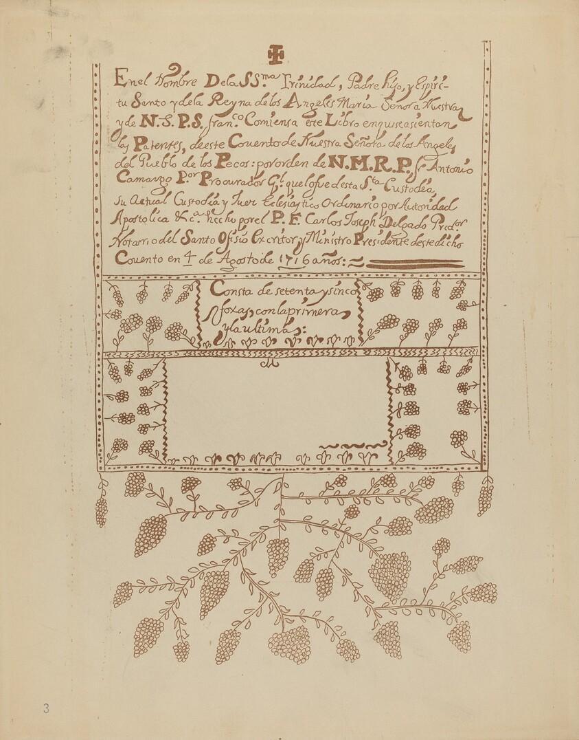 Plate 3: Pecos Book of Visitations: From Portfolio "Spanish Colonial Designs of New Mexico"